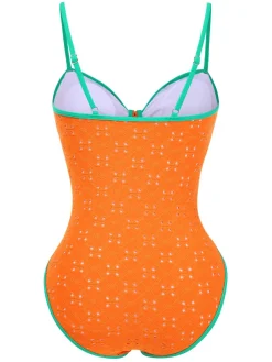 Sale Retro Stage 1960s Strap Contrast Trim One-Piece Swimsuit