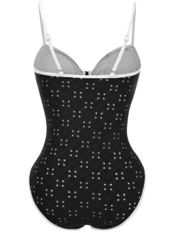 Sale Retro Stage 1960s Strap Contrast Trim One-Piece Swimsuit