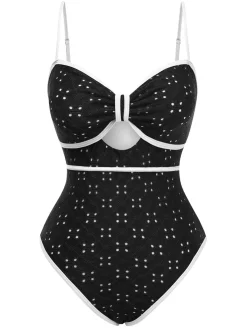 New Retro Stage 1960s Strap Contrast Trim One-Piece Swimsuit