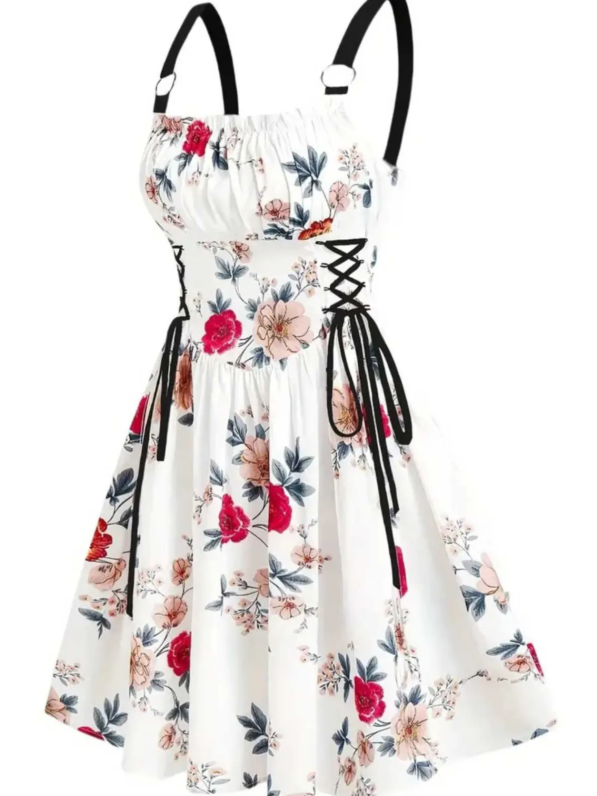 Best Retro Stage 1950s Strap Floral Butterflies Lace-Up Corset Dress
