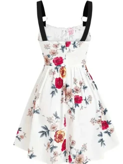 Best Retro Stage 1950s Strap Floral Butterflies Lace-Up Corset Dress