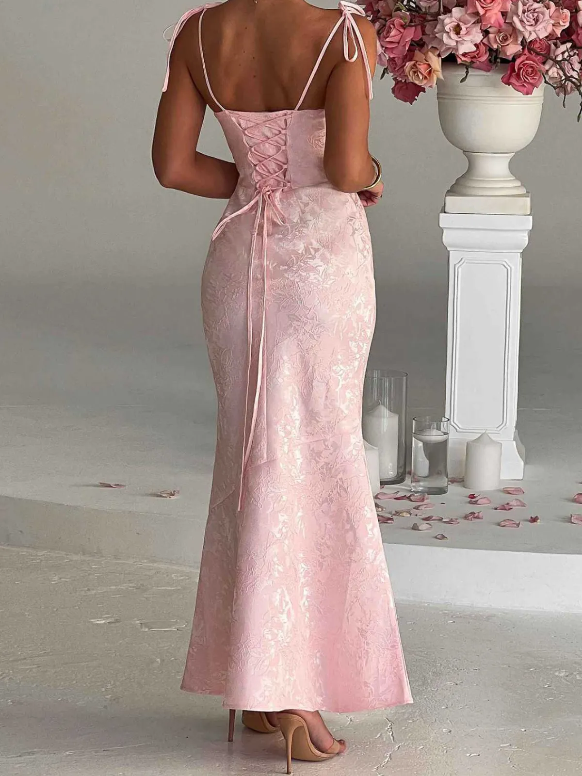 Discount Retro Stage 1930s Strap Floral Jacquard Mermaid Dress