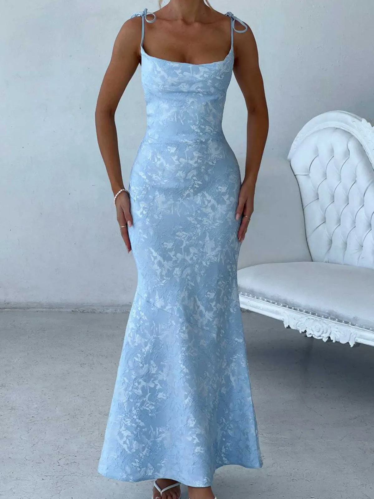 Discount Retro Stage 1930s Strap Floral Jacquard Mermaid Dress