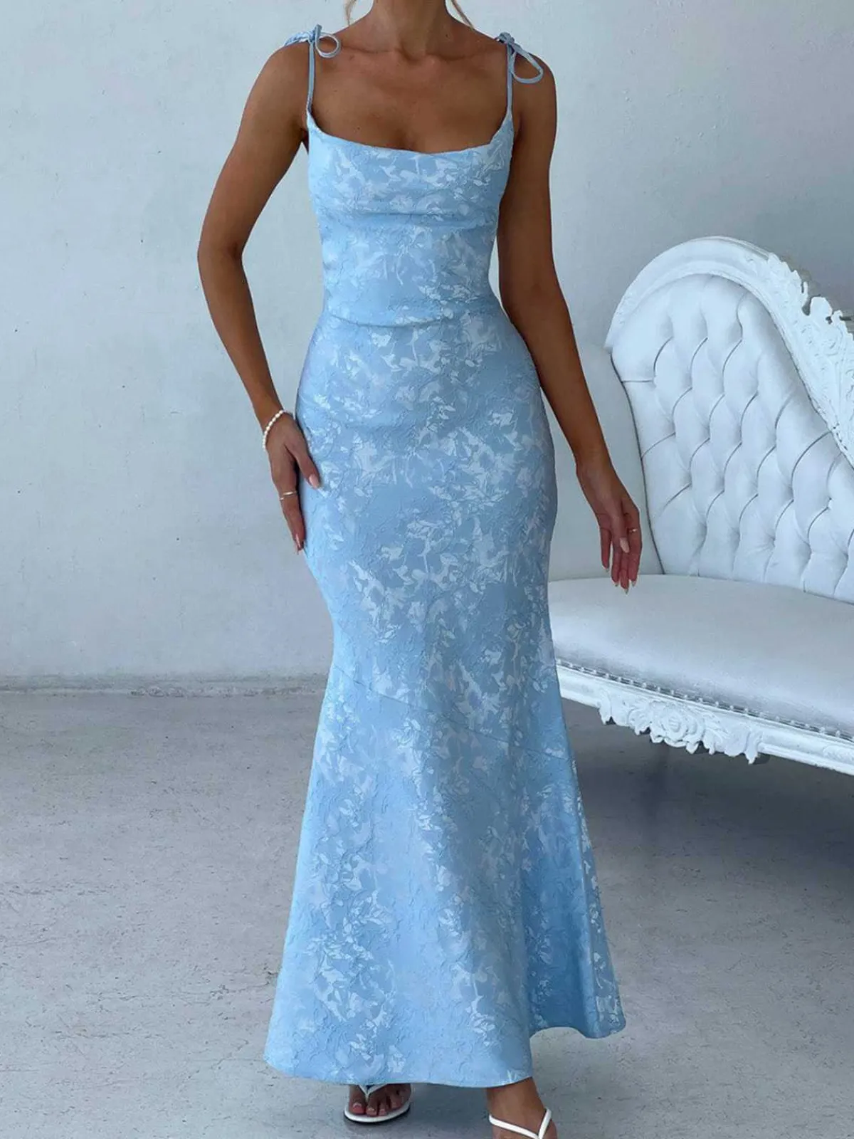 Discount Retro Stage 1930s Strap Floral Jacquard Mermaid Dress