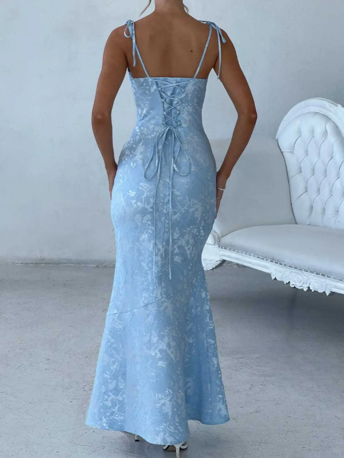 Discount Retro Stage 1930s Strap Floral Jacquard Mermaid Dress
