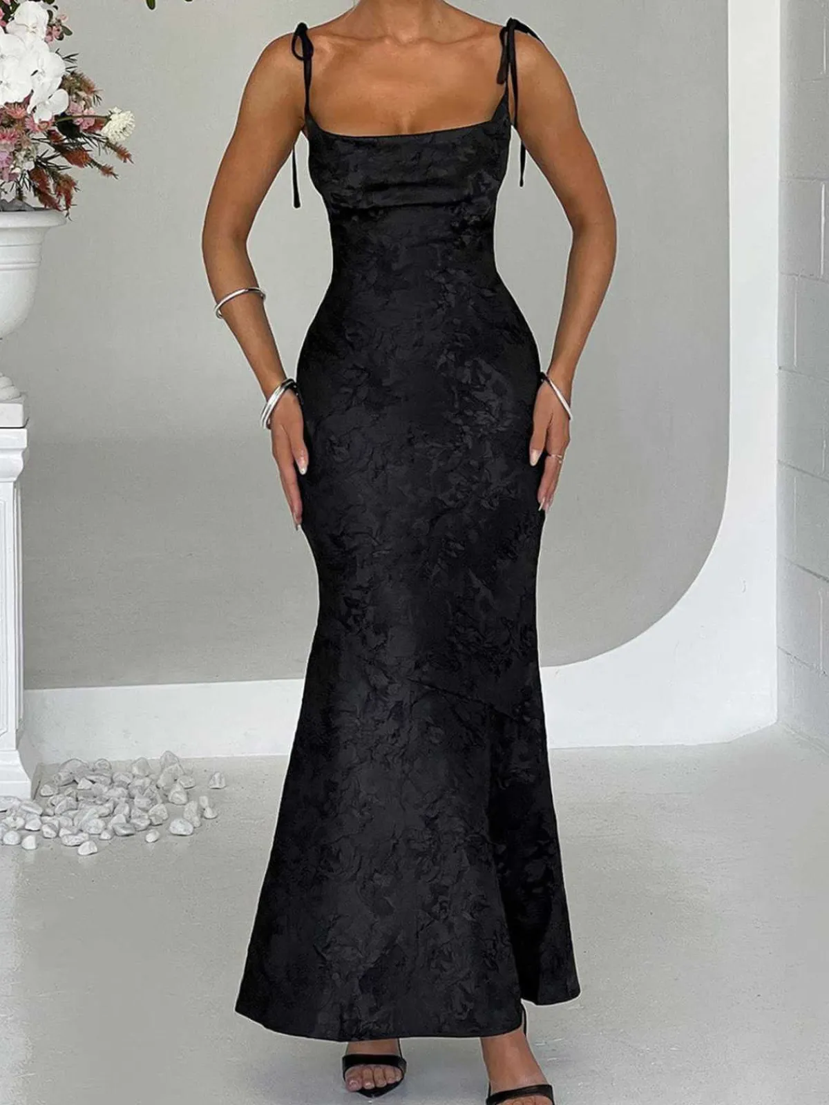 Discount Retro Stage 1930s Strap Floral Jacquard Mermaid Dress