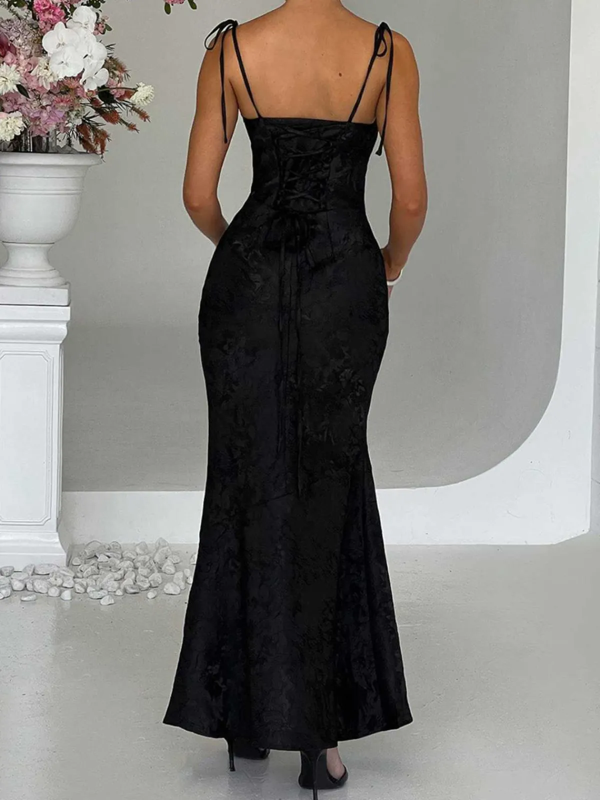 Discount Retro Stage 1930s Strap Floral Jacquard Mermaid Dress