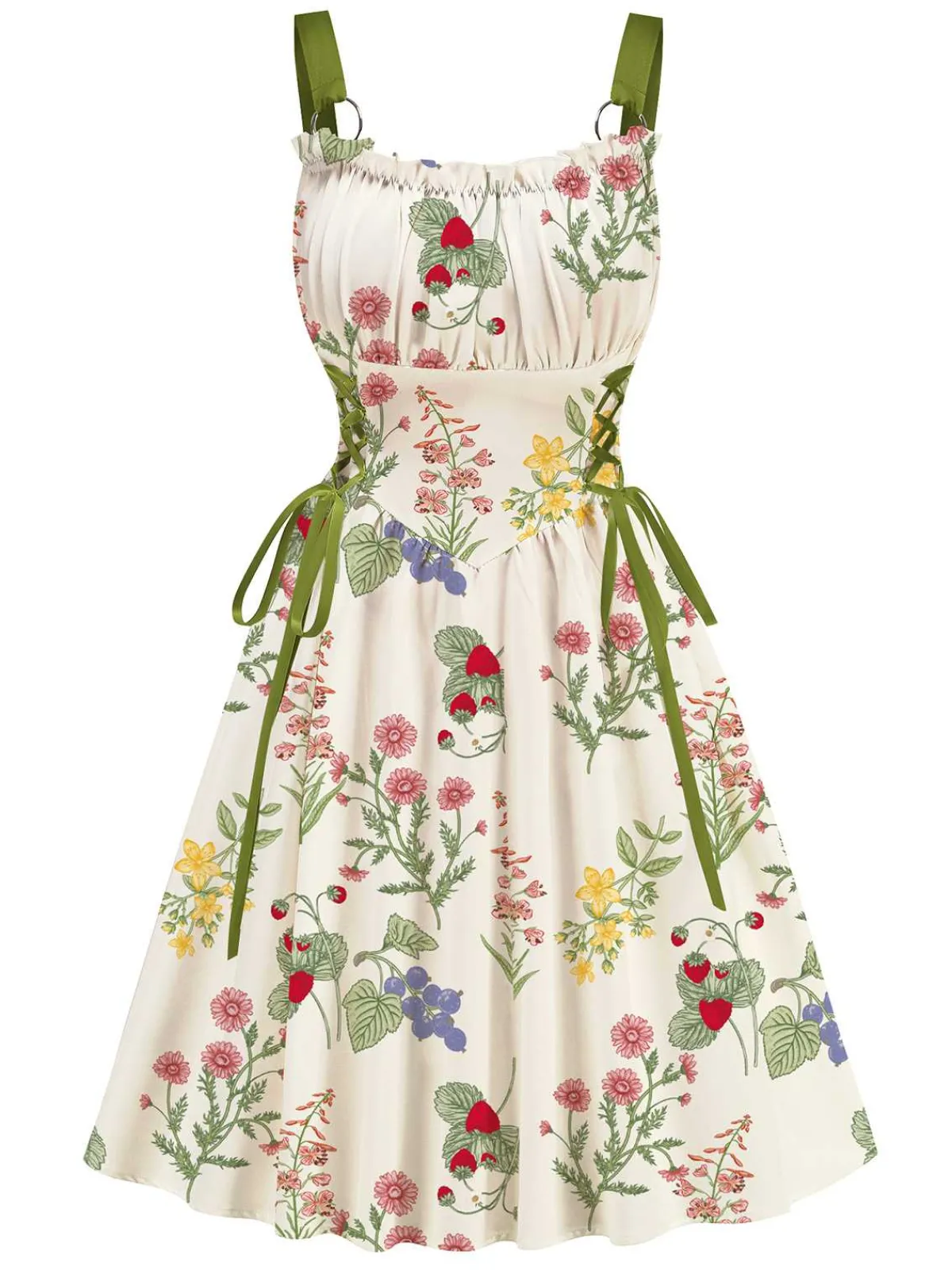Best Retro Stage 1950s Strap Floral Lace-Up Corset Dress