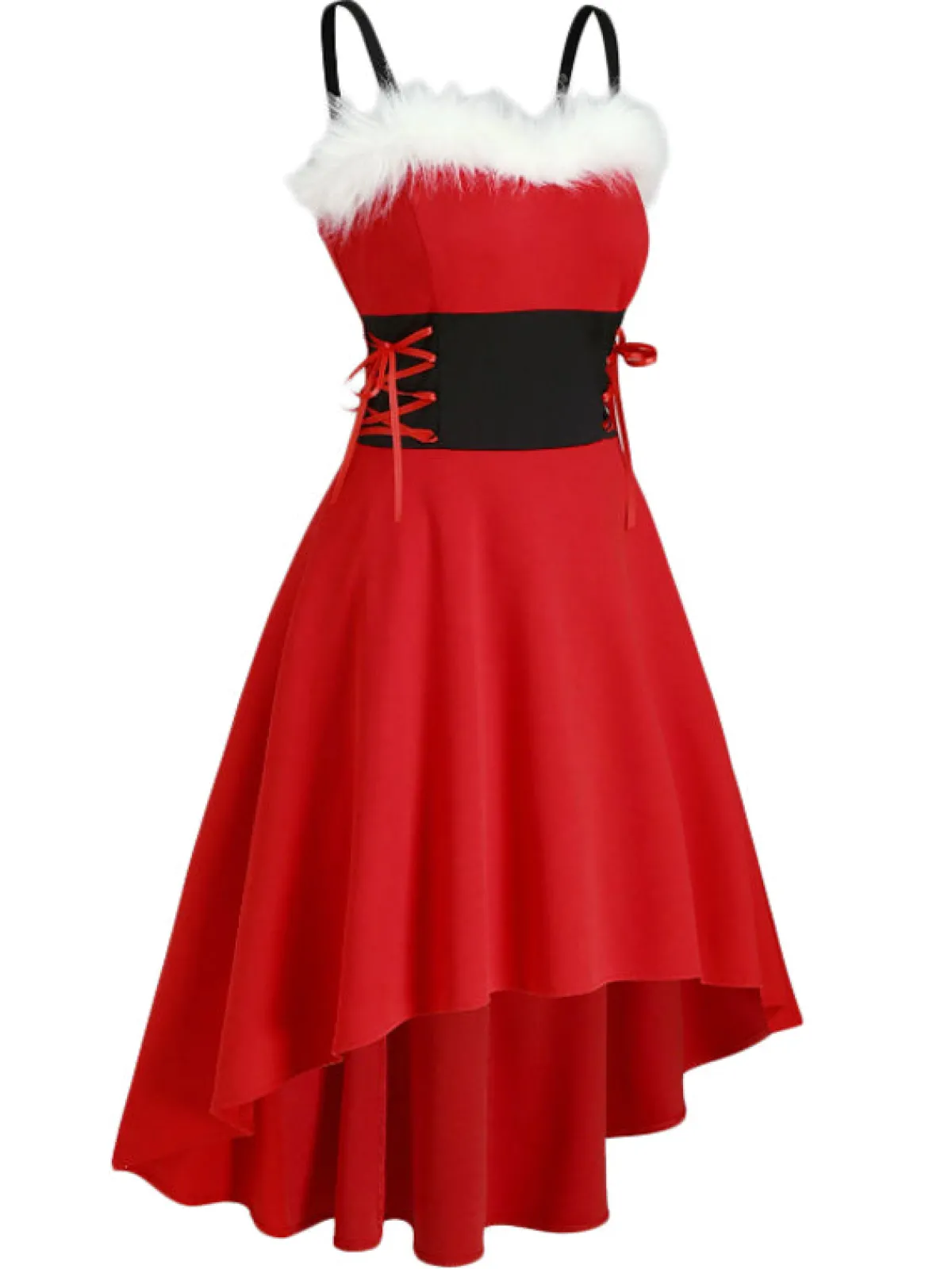 Sale Retro Stage 1950s Strap Furry Lace Up Dress Red