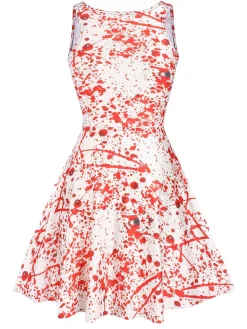Clearance Retro Stage 1960s Strap Halloween Blood Print Sleeveless Dress White