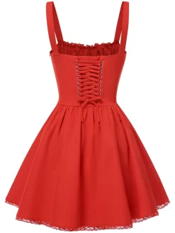 Discount Retro Stage 1950s Strap Lace-Up Corset Mini Dress