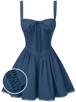 Discount Retro Stage 1950s Strap Lace-Up Corset Mini Dress
