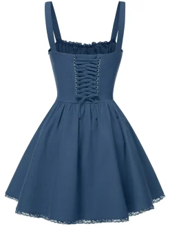 Discount Retro Stage 1950s Strap Lace-Up Corset Mini Dress