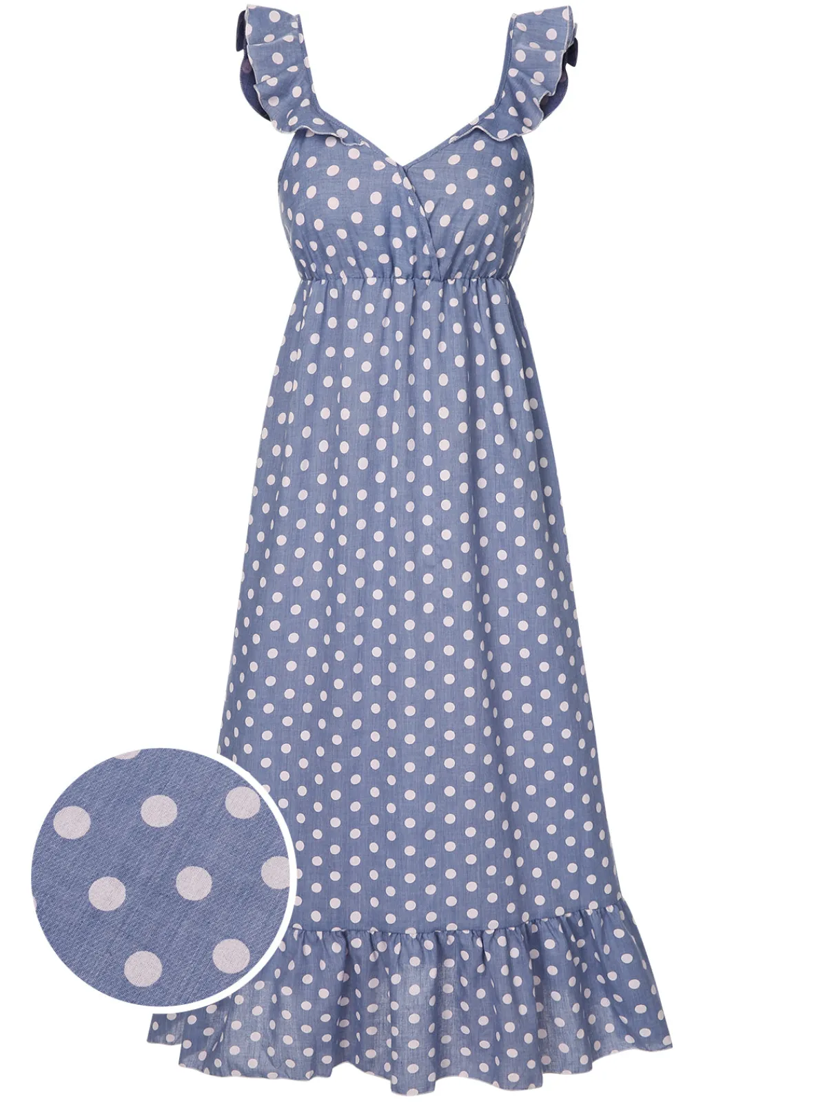 Fashion Retro Stage 1930s Strap Ruffles Polka Dots Nightgowns Blue
