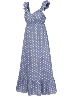 Fashion Retro Stage 1930s Strap Ruffles Polka Dots Nightgowns Blue