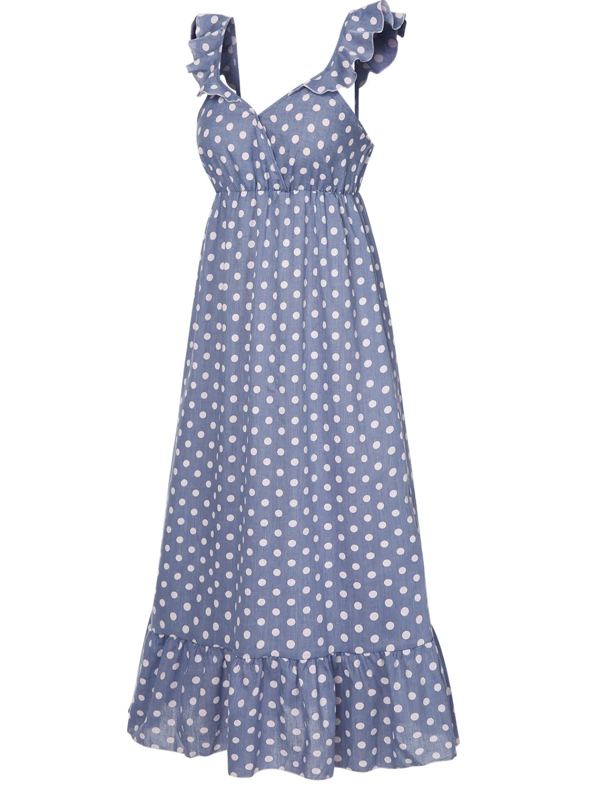 Fashion Retro Stage 1930s Strap Ruffles Polka Dots Nightgowns Blue