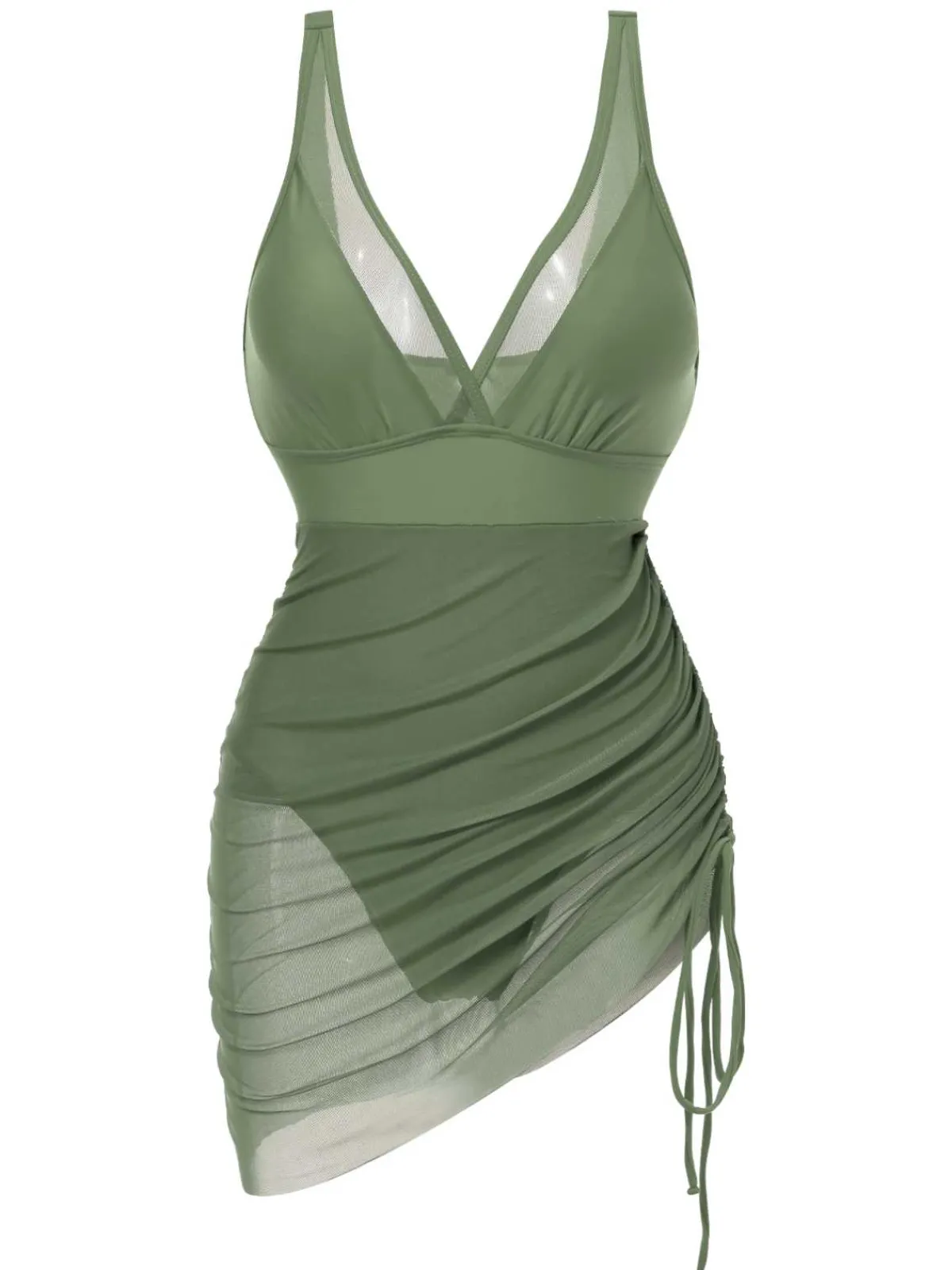 Discount Retro Stage 1950s Strap Sheer Mesh Solid One-Piece Swimsuit