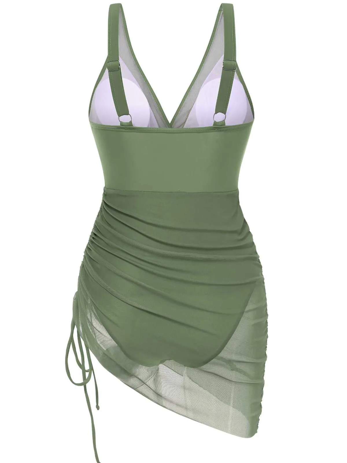 Discount Retro Stage 1950s Strap Sheer Mesh Solid One-Piece Swimsuit