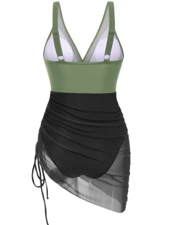Best Retro Stage 1950s Strap Sheer Mesh Solid One-Piece Swimsuit