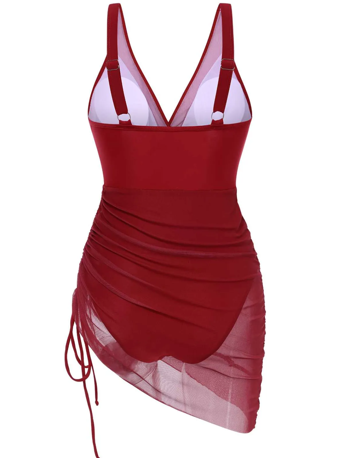 Sale Retro Stage 1950s Strap Sheer Mesh Solid One-Piece Swimsuit