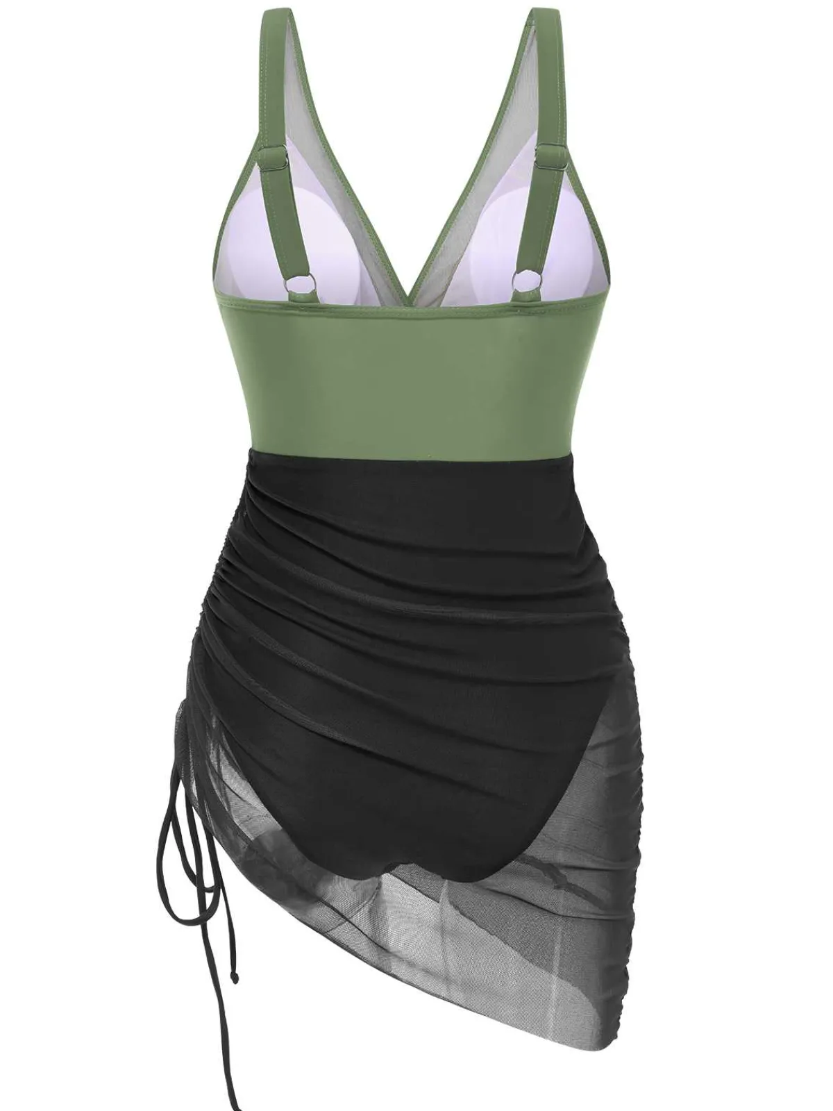 New Retro Stage 1950s Strap Sheer Mesh Solid One-Piece Swimsuit