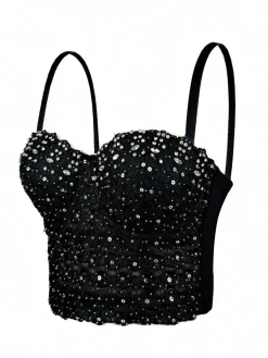 Sale Retro Stage 1980s Strap Sparkling Rhinestone Corset