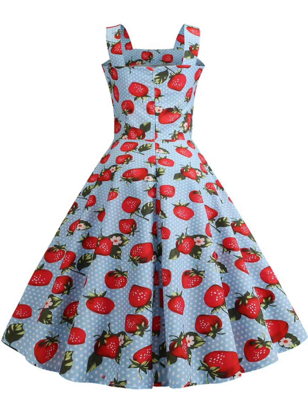Outlet Retro Stage 1950s Strap Strawberry Polka Dots Sleeveless Dress
