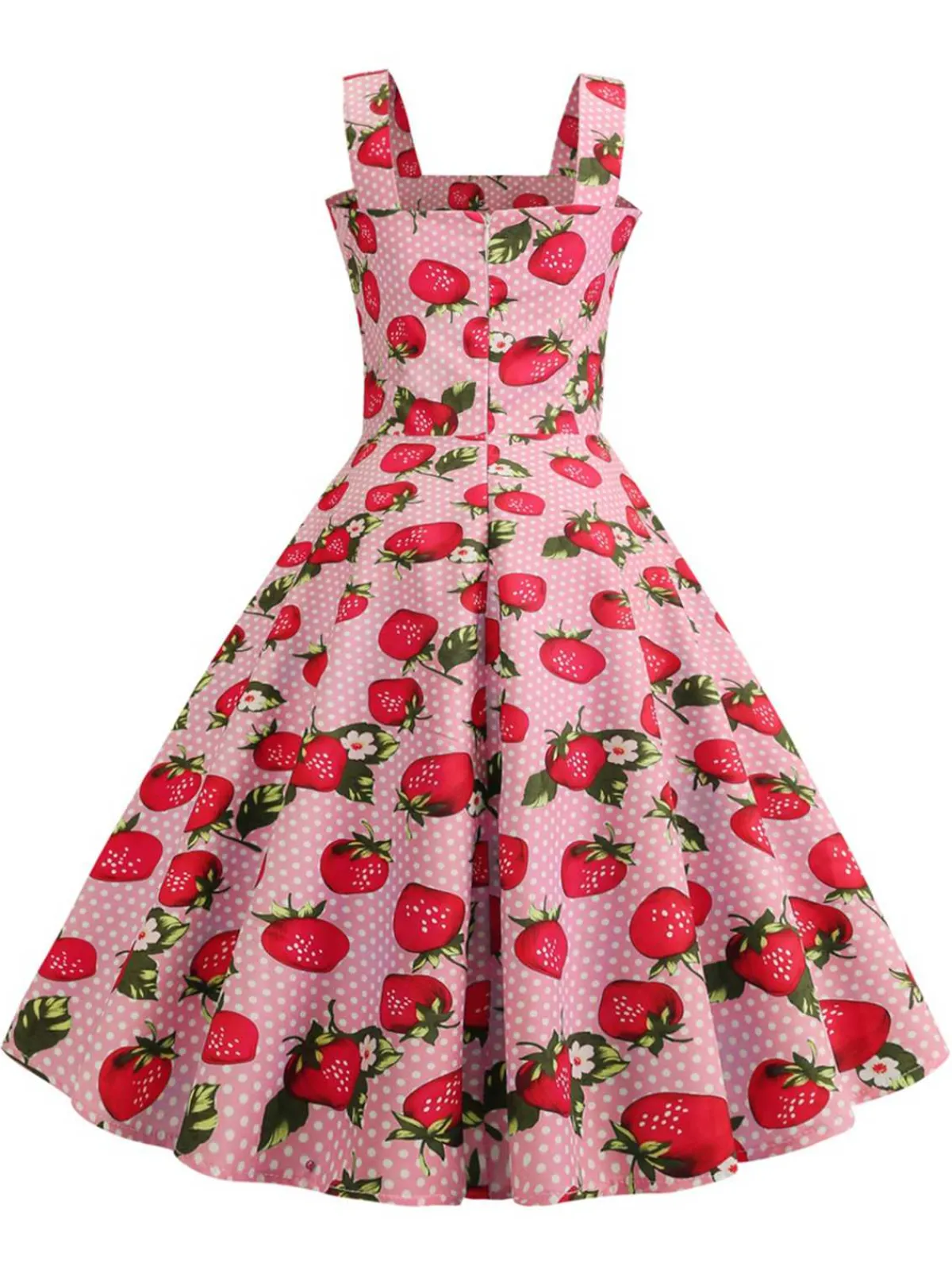 Outlet Retro Stage 1950s Strap Strawberry Polka Dots Sleeveless Dress
