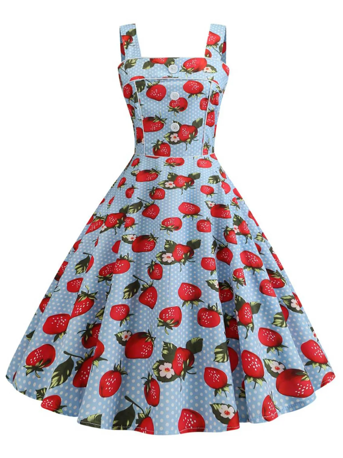 Outlet Retro Stage 1950s Strap Strawberry Polka Dots Sleeveless Dress