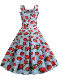 Outlet Retro Stage 1950s Strap Strawberry Polka Dots Sleeveless Dress