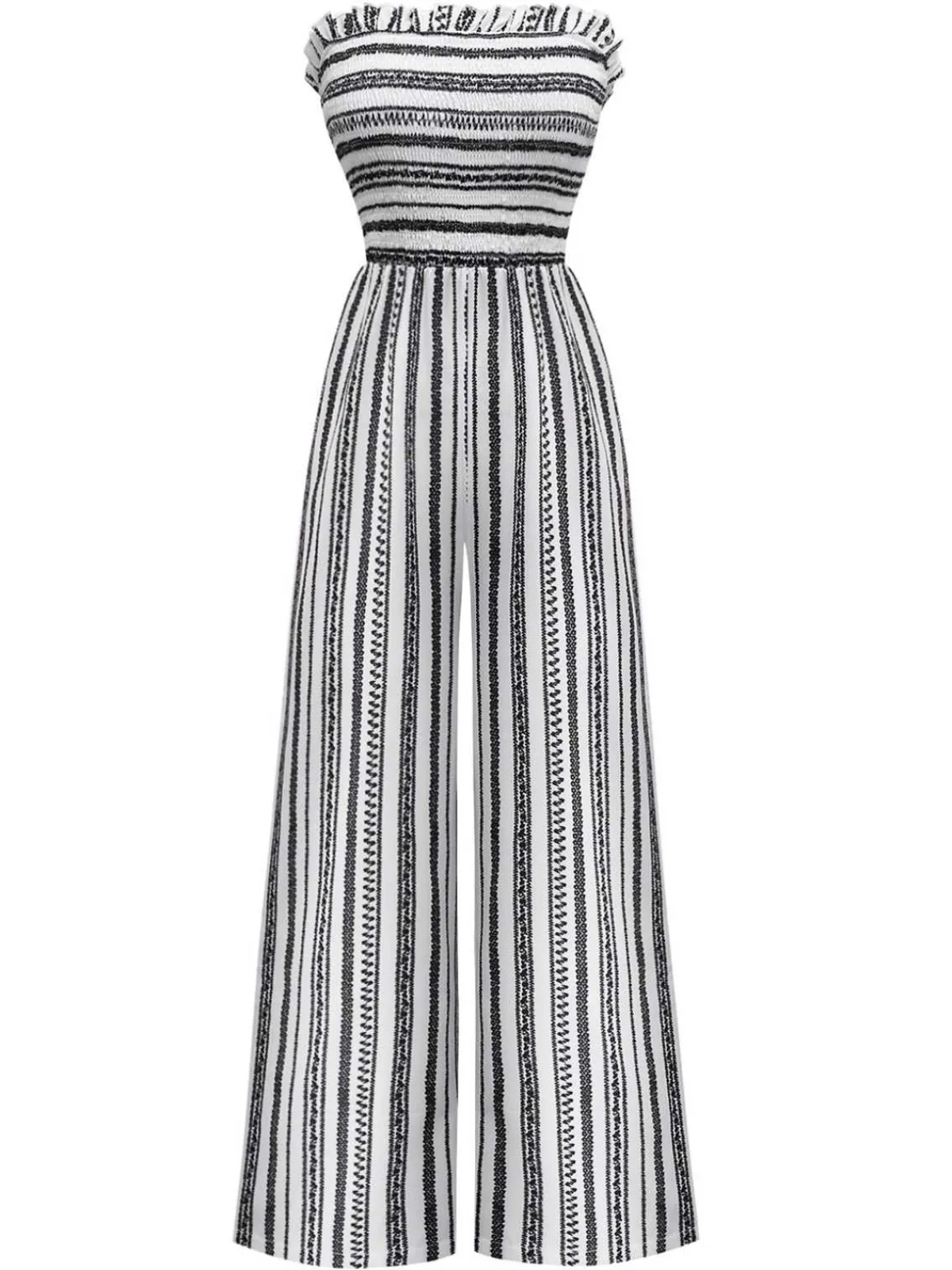 Fashion Retro Stage 1970s Strapless Boho Stripes Wide Leg Jumpsuit