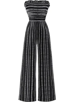 Fashion Retro Stage 1970s Strapless Boho Stripes Wide Leg Jumpsuit