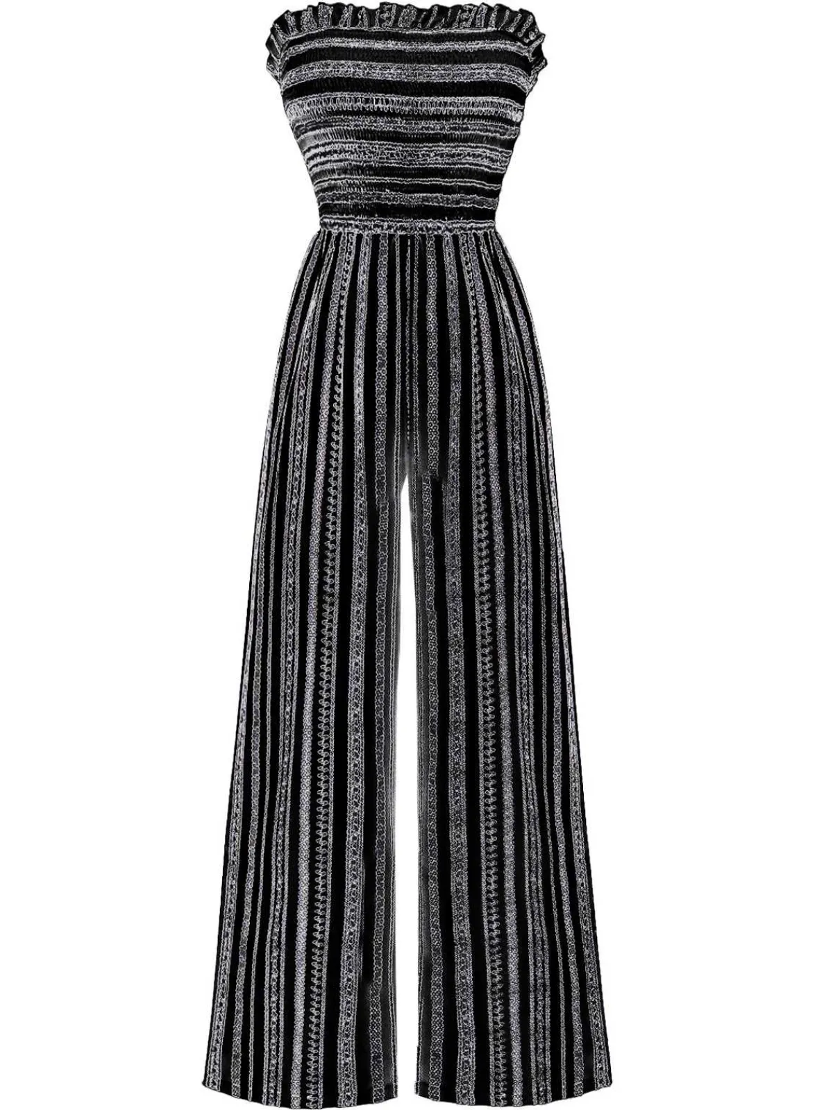 Fashion Retro Stage 1970s Strapless Boho Stripes Wide Leg Jumpsuit