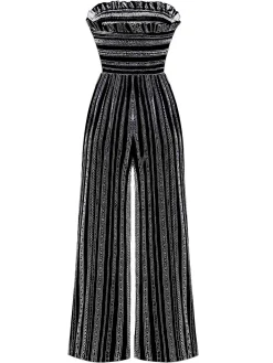 Fashion Retro Stage 1970s Strapless Boho Stripes Wide Leg Jumpsuit