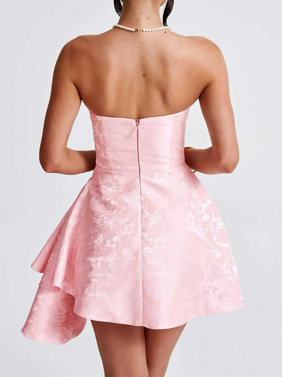 Clearance Retro Stage 1970s Strapless Roses Jacquard Dress
