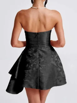Clearance Retro Stage 1970s Strapless Roses Jacquard Dress