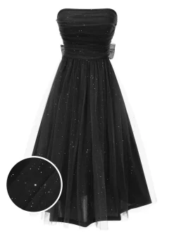 Online Retro Stage 1950s Strapless Sparkle Bow Mesh Dress