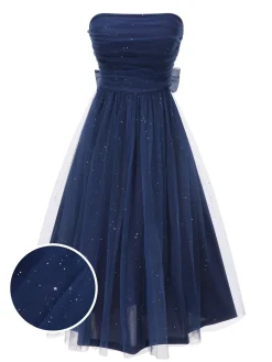 Online Retro Stage 1950s Strapless Sparkle Bow Mesh Dress