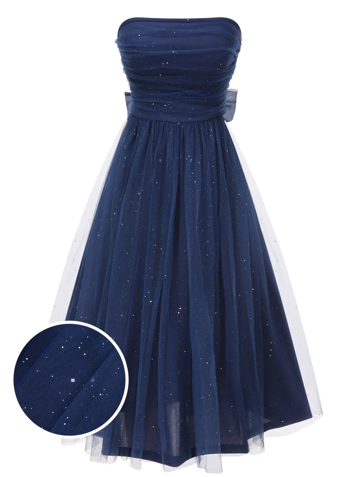 Online Retro Stage 1950s Strapless Sparkle Bow Mesh Dress