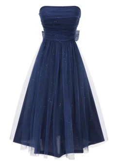 Online Retro Stage 1950s Strapless Sparkle Bow Mesh Dress