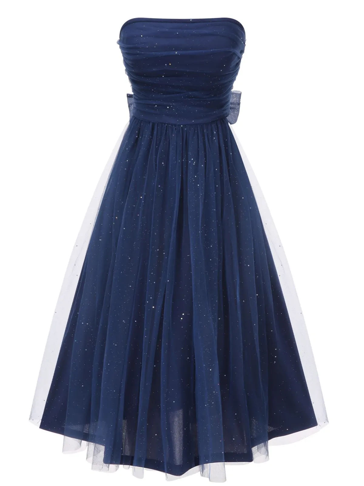 Online Retro Stage 1950s Strapless Sparkle Bow Mesh Dress
