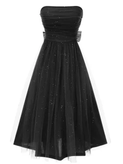 Online Retro Stage 1950s Strapless Sparkle Bow Mesh Dress