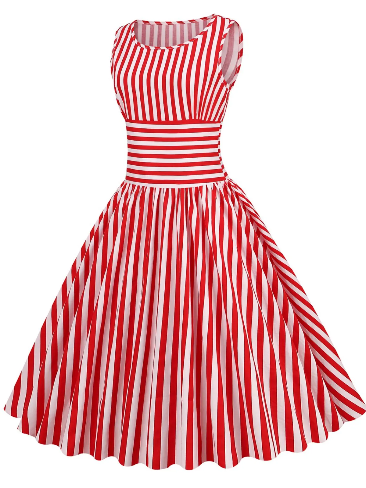 Sale Retro Stage 1950s Stripe Crew Neck Swing Dress