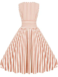 Sale Retro Stage 1950s Stripe Crew Neck Swing Dress