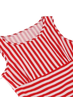 Sale Retro Stage 1950s Stripe Crew Neck Swing Dress