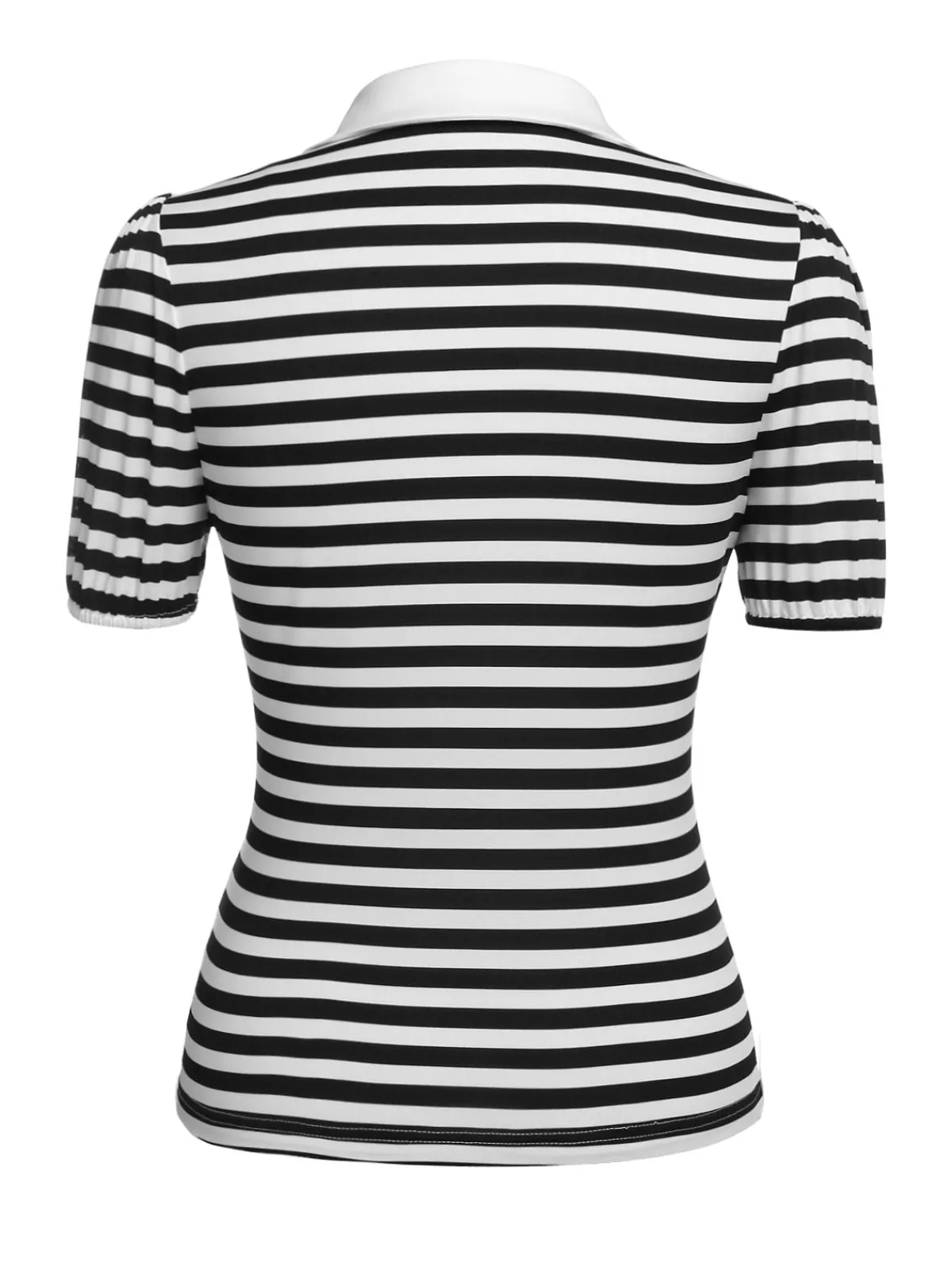 Sale Retro Stage 1950s Stripe Lapel Bow Knit Top Black-White