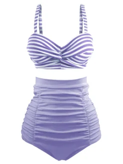 Clearance Retro Stage 1940s Striped Colorblock Vintage Bikini Set