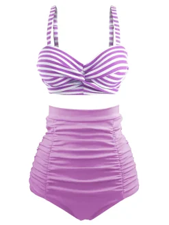 Clearance Retro Stage 1940s Striped Colorblock Vintage Bikini Set