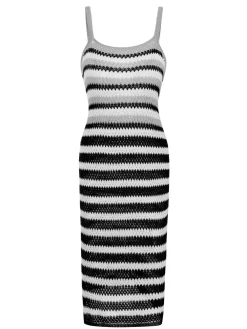 Discount Retro Stage 1960s Striped Knitted Spaghetti Straps Dress