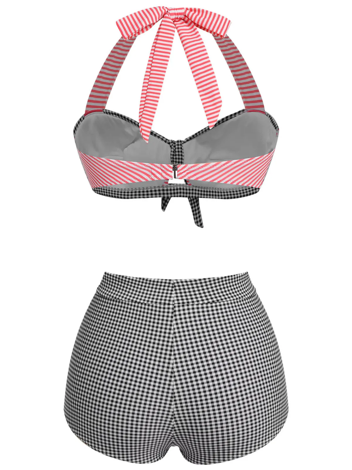 Hot Retro Stage 1950s Striped Patchwork Halter Swimsuit